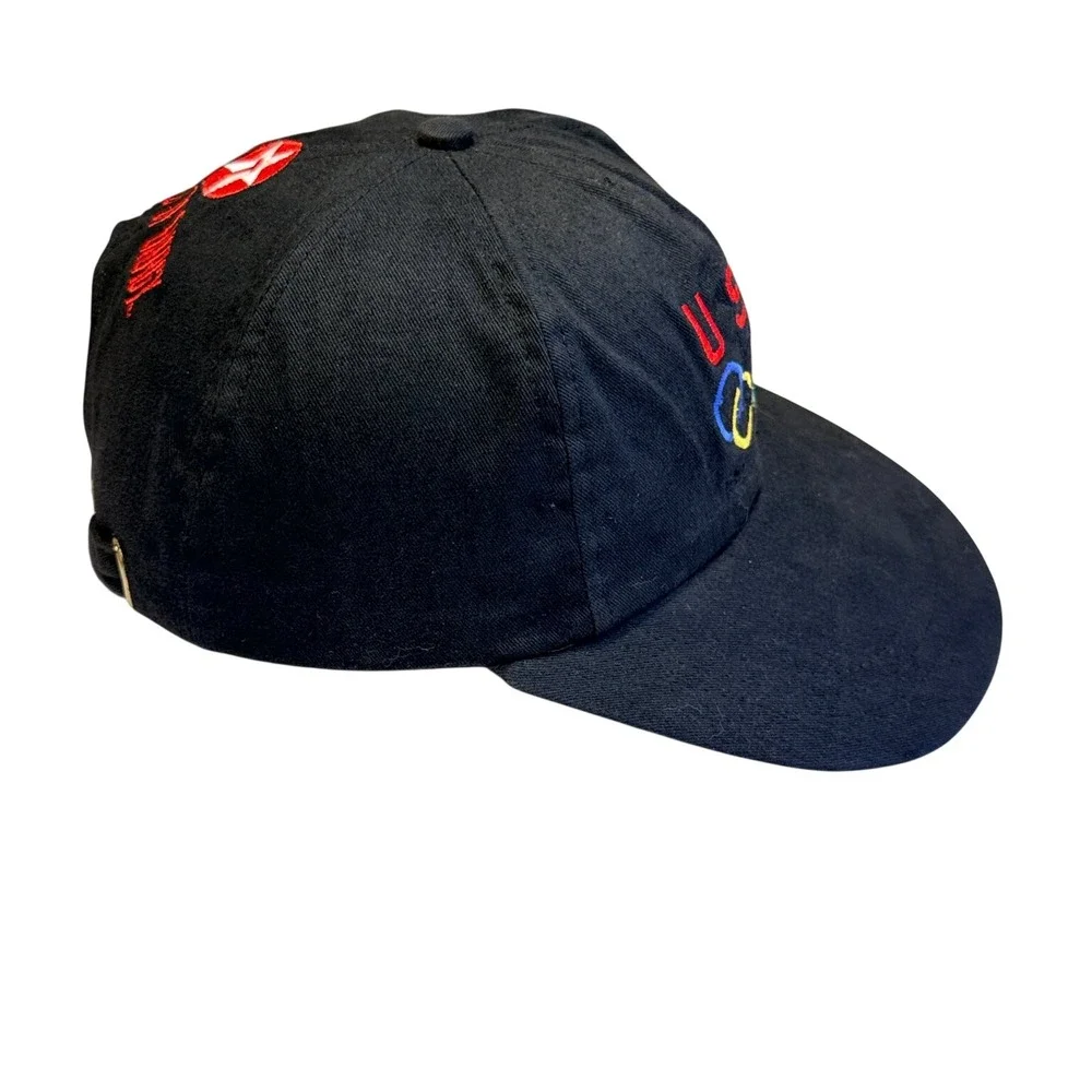 Vtg USA Olympic‎ Team Swingster Strapback Hat  Black Texaco Cap Made in USA